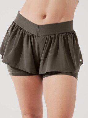 Popflex Women’s Deep Olive Brown On the Run Ruffle Shorts
